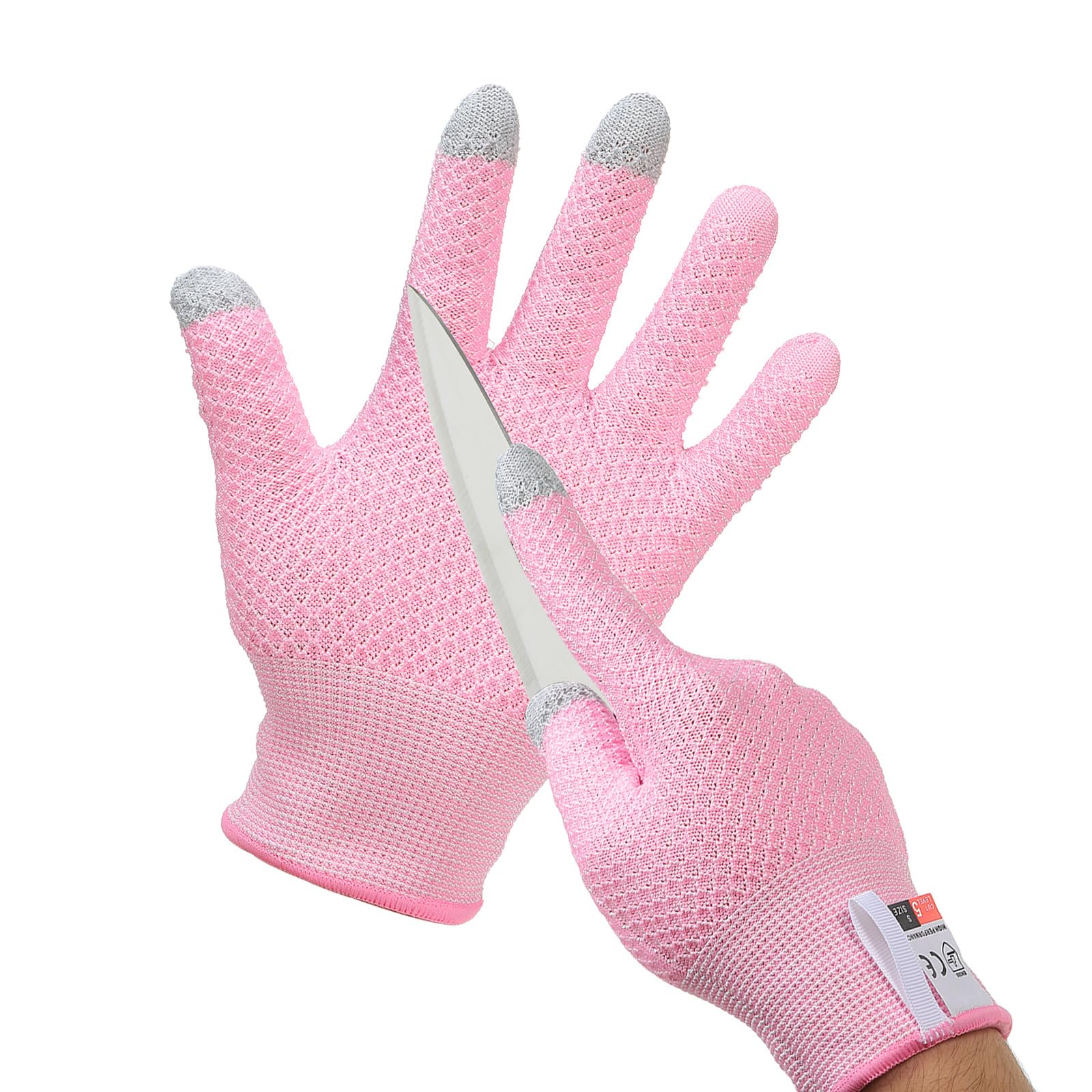 PATIKIL Cut Resistant Gloves, Touchscreen Level 5 Protection Cutting Gloves Anti Cut Kitchen Work Glove for Mandolin Slicing Oyster Shucking Whittling Wood Carving, Pink, Large