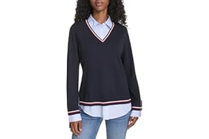 Tommy Hilfiger Womens Long Sleeve Button Up Collared Twofer Sweater