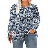 DOLNINE Womens-Plus-Size-Tops Dressy Puff Sleeve Casual Smocked Cuffs Tunic Shirts XL-5XL