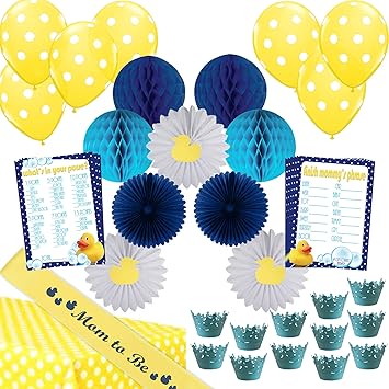 45 Piece Little Quack Baby Shower Decoration Kit For Boys Hosts 12 Blue Turquoise Yellow Rubber