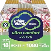 White Cloud Ultra Comfort Lotion 3-Ply Facial Tissue, 18 Box Pack | 60 Tissues per Box, Infused with Aloe &amp; Vitamin E, Hypoallergenic, Dermatologist Tested, FSC Certified, Made in USA