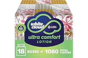 White Cloud Ultra Comfort Lotion 3-Ply Facial Tissue with Aloe & Vitamin E, 18 Box Multipack, 60 Tissues Per Box