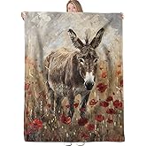 Donkey Poppy Field Throw Blanket Gifts for Women Girls Kids Adults, 50x60 in, Flannel Blankets for Bedroom, Camping, Couch, Room Decor, Fuzzy Warm Cozy Soft