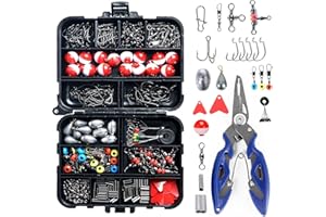 doorslay 263pcs Fishing Accessories Set with Tackle Box Including Plier Jig Hooks Sinker Weight Swivels Snaps Sinker Slides