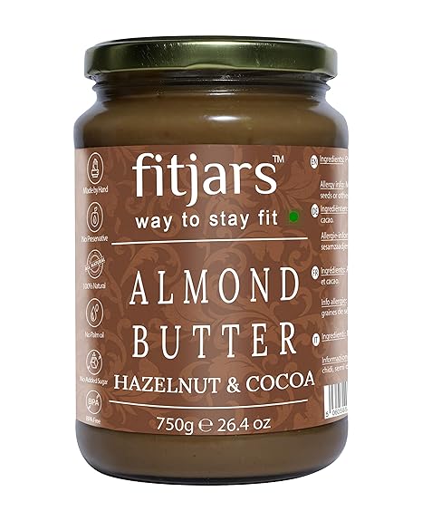 FITJARS Diwali Specials Stone Ground Keto Vegan All Natural Gourmet Almond Butter with Hazelnut & Cocoa , 750g?.