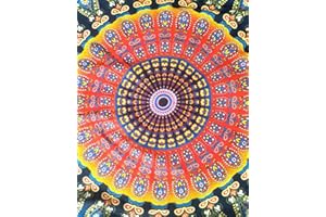 Shubhlaxmifashion Mandala Floor Pillow Cushion Seating Throw Cover Hippie Decorative Bohemian Ottoman Poufs, Pom Pom Pillow Cases,Boho Indian (32 Inches, Multi Pigment)