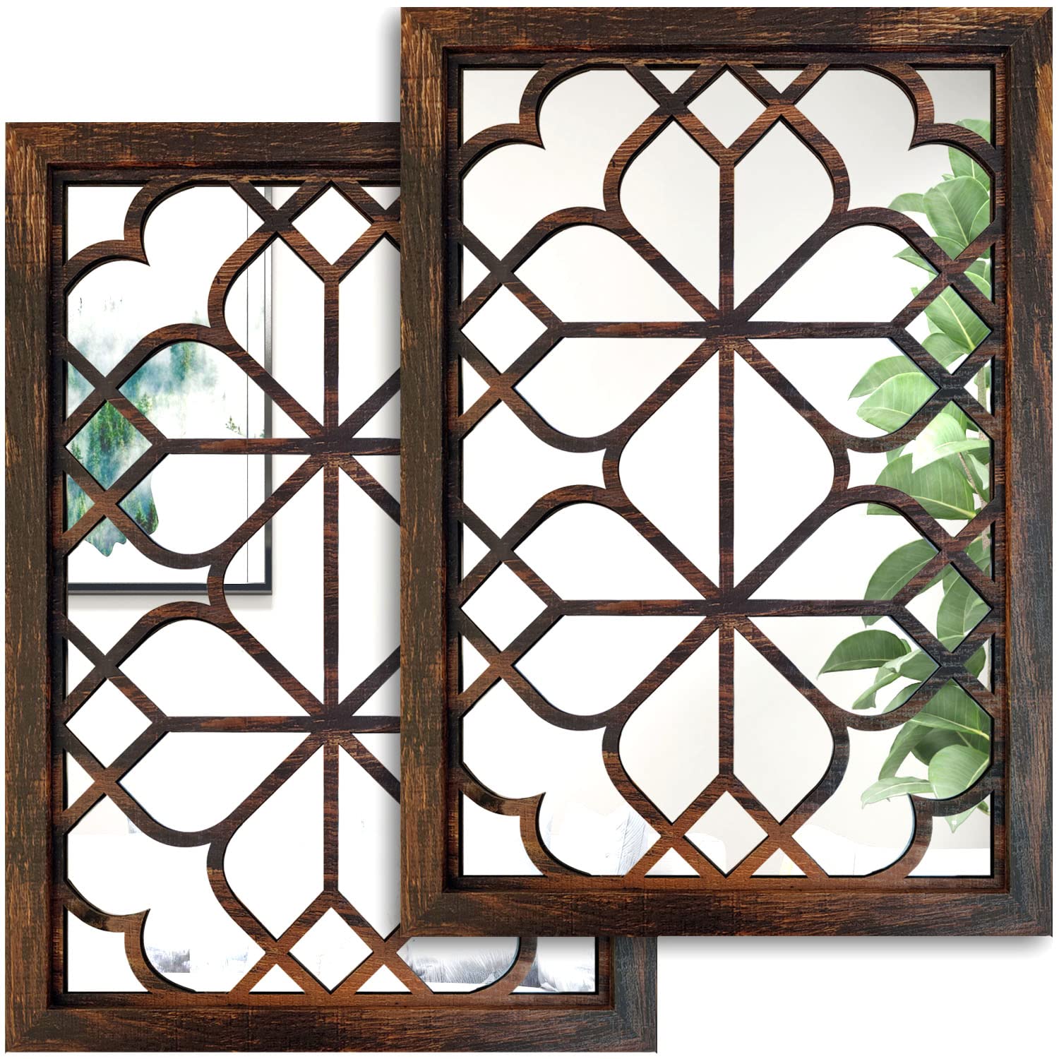 Photo 1 of Wocred Set of 2 Rectangular Wall Mirror,Gorgeous Rustic Farmhouse Accent Mirror,Caramel Color Entry Mirror for Bathroom Renovation,Bedrooms,Living Rooms and More(11”x15”)