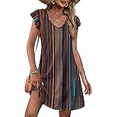 OFEEFAN Womens Summer Dresses 2026 Ruffle Sleeve V Neck Loose Swing Sundresses with Pockets Plain/Print