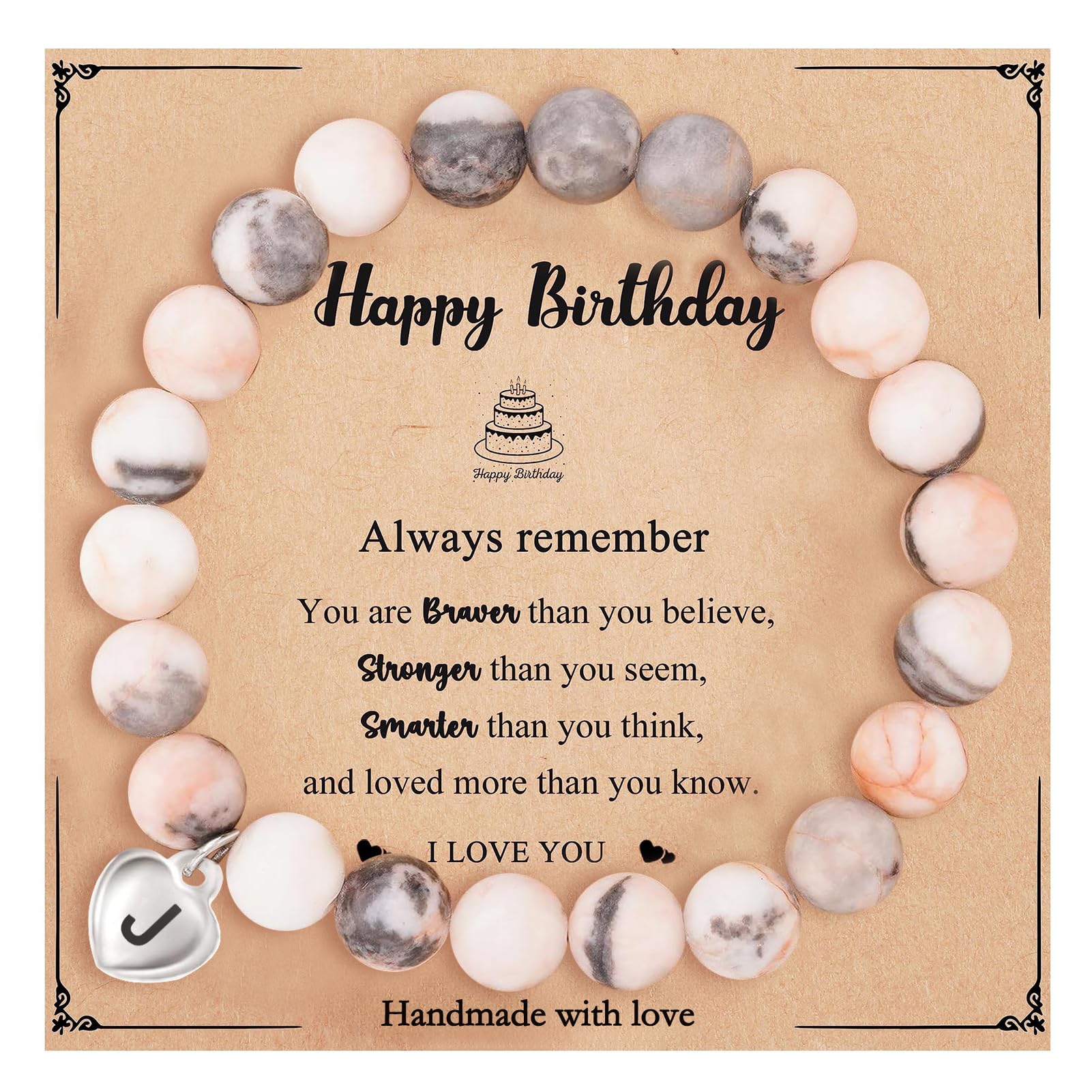 Fmeida Birthday Gifts for Women - J Initial Charm Natural Stone Stretch Bracelets, Personalized Gifts for Teacher Appreciation