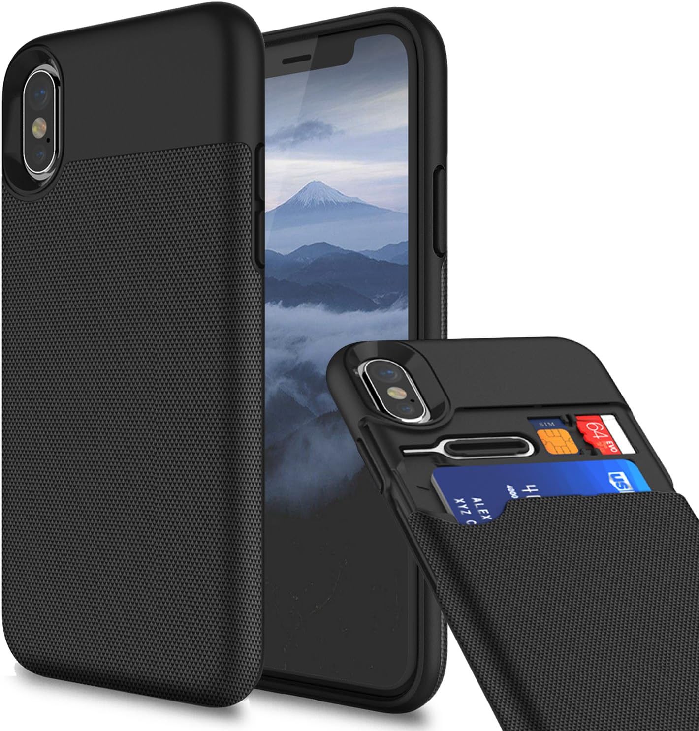 KHOMO - iPhone X Case, iPhone X Wallet Case Shockproof Protective Case Cover with Credit Card Slots Holder for Apple iPhone X - Black