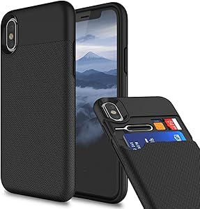 KHOMO - iPhone X Case, iPhone X Wallet Case Shockproof Protective Case Cover with Credit Card Slots Holder for Apple iPhone X - Black