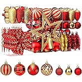SHareconn 106PCS Christmas Balls Ornaments Set, Colorful Shatterproof Plastic Decorative Baubles for Xmas Tree Decor Holiday Wedding Party Decoration with Hanging Hooks, Red & Gold