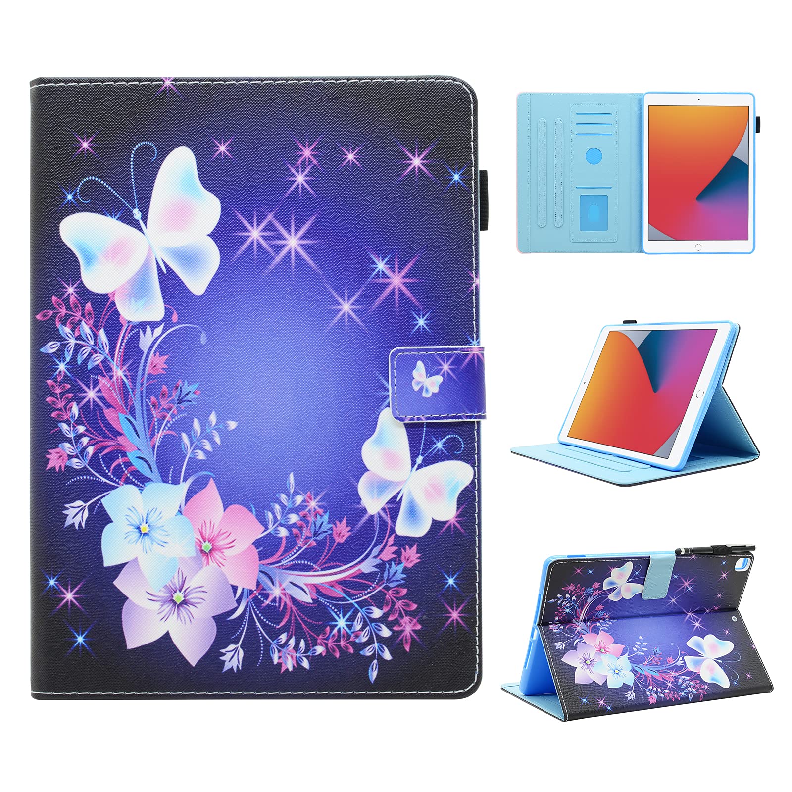 BYCeKe Case for iPad 6th Generation 2018 /iPad 5th Generation 2017 Case 9.7 inch iPad Air 2/1 Cover Slim PU Leather Shell Multi-Angle Viewing Stand Cover with Auto Wake/Sleep, Butterfly Basket