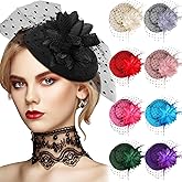 Jeyiour 9 Pcs Fascinators Hats Tea Party Feather Pillbox Hat with Clips for Women Halloween Veil Flower Hat, 9 Colors