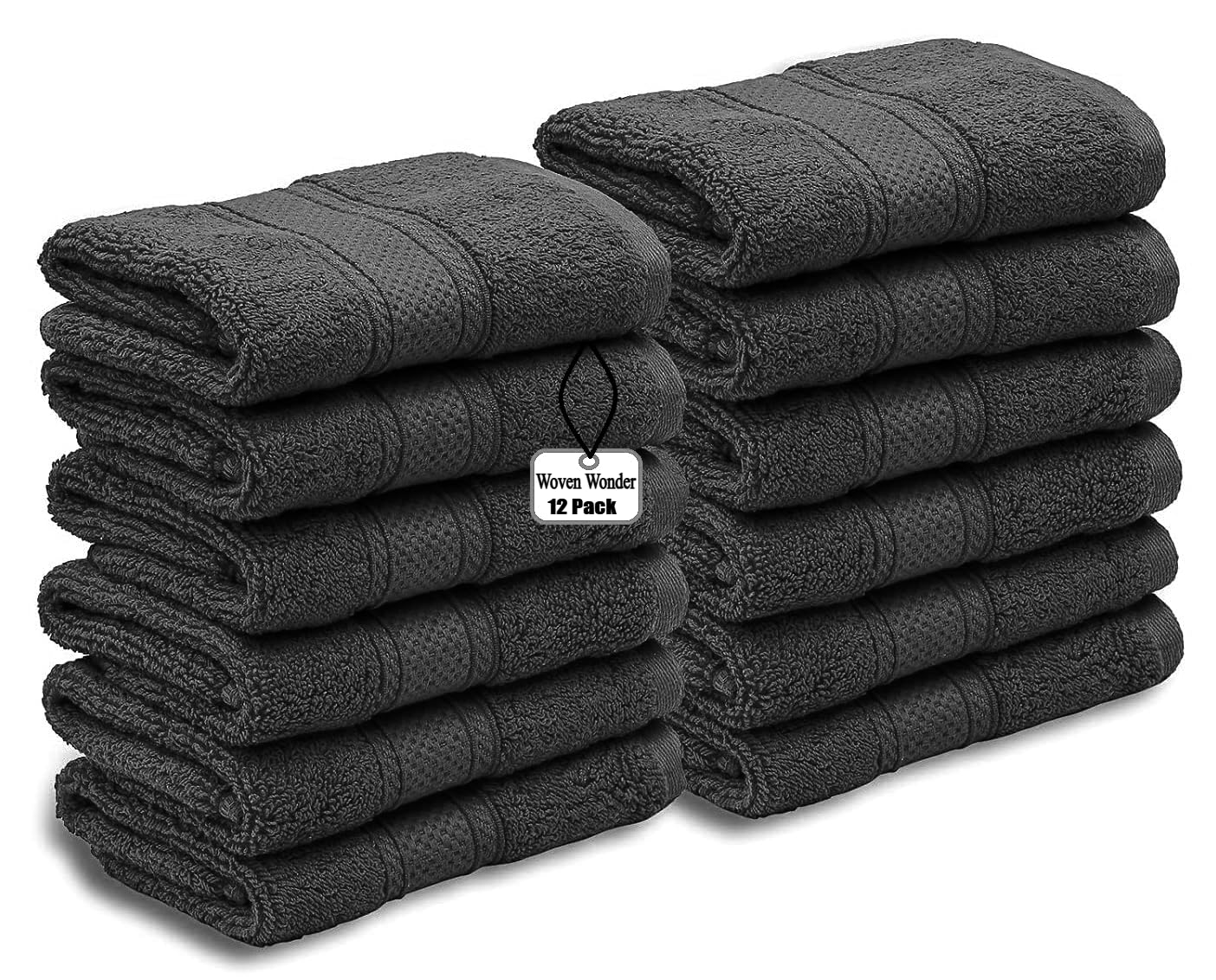 WovenWonder 12 X Cotton Face Cloth Towels 100% Egyptian Cotton -500GSM Super Soft Flannels Washcloths (30 x 30 cm) Fingertip Gym Towels Facial Cloths (Black)
