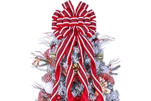 SAILUP Christmas Tree Topper Bow Large Red Christmas Wreath Bow Tree Topper, Flocking Fabric with White Raw Edge Gift Bows for Xmas Ornament Holiday Home Thanksgiving Indoor/Outdoor Decor 52x13 Inches