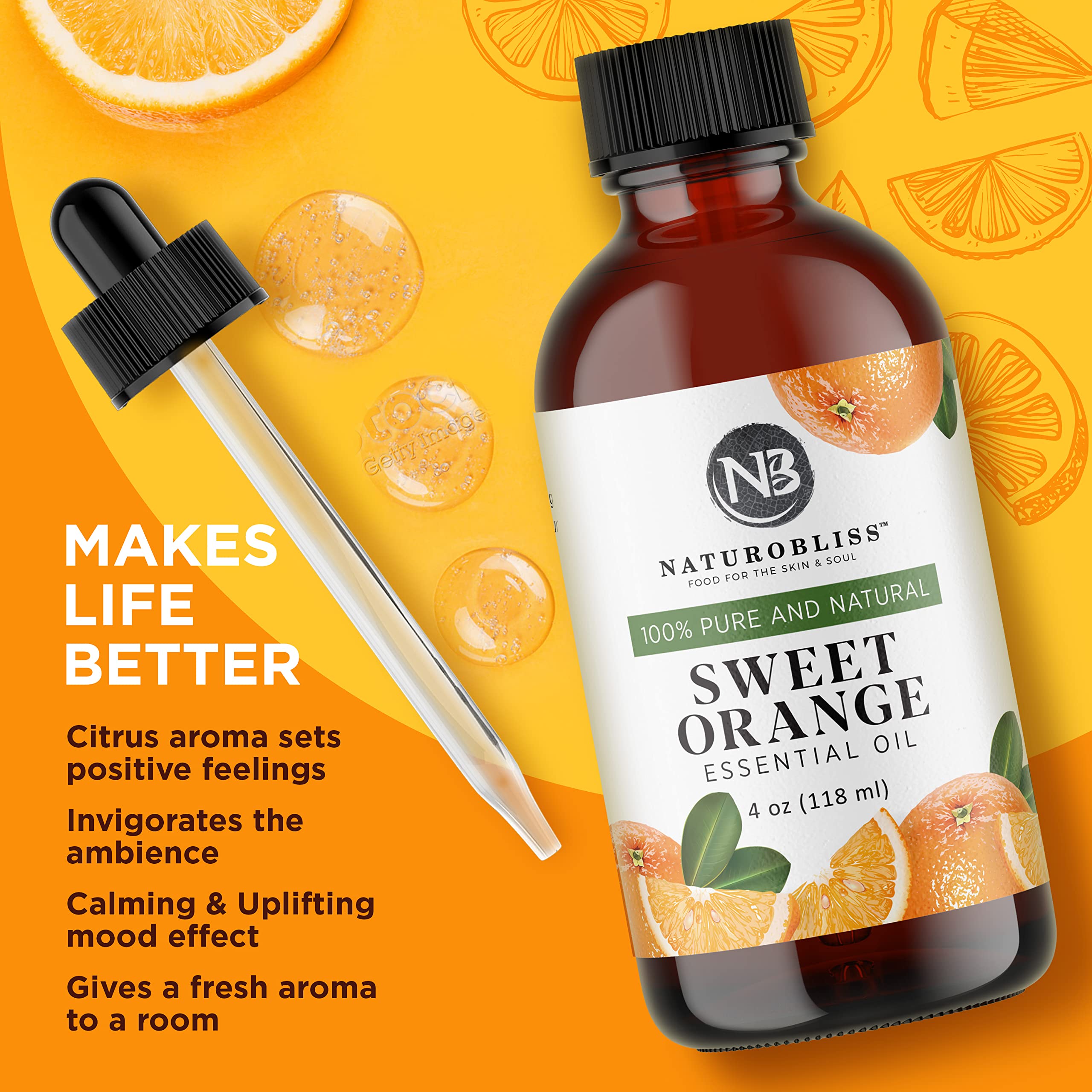NaturoBliss 100% Pure & Natural Sweet Orange Essential Oil Therapeutic Grade Premium Quality Oil with Glass Dropper - Huge 4 fl. Oz - Perfect for Aromatherapy and Relaxation - Image 5