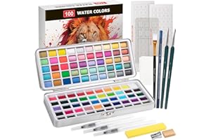 Watercolor Paint Set 100 Colors botkc Travel Water Colors kit with 7 Brushes 8 Watercolor papers Palette set Including Metallic and Accessories Art Supplies Gifts for Kids Artists Teens Adults and Hobbyists