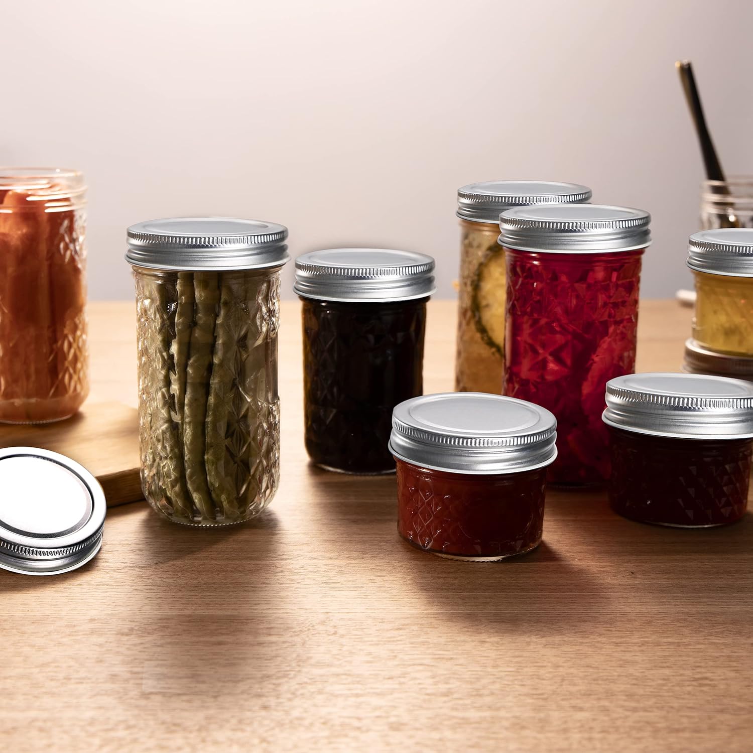 LovoIn Mason Jars Canning Jars, Jelly Jars With Regular Lids, Ideal for Jam, Honey, Wedding Favors, Shower Favors, Baby Foods, DIY Magnetic Spice Jars, 4 OZ x 3, 8 OZ x 3, 12 OZ x 3: Home Improvement
