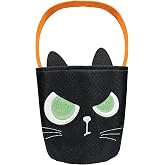 Halloween Candy Bucket & Trick or Treat Bag – Cute Pumpkin Basket for Kids, Reusable Halloween Bucket for Candy, Large Trick or Treat Basket & Halloween Pumpkin Tote (Black)