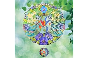 EXRISIRY Wind Sculptures - Hummingbird Wind Spinners for Yard and Garden, 12 Inches Large Garden Wind Spinners, Decor for Home & Outdoor, Gifts for Mom, Grandma's Birthday, Anniversary, Green Purple