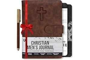 PRAZOLI PRODUCTS Prazoli Leather Christian Bible Prayer Journal For Men - Study Scripture Notebook & Planner Daily Devotional Undated | Religious Jesus Faith Gifts for Graduation, Pastor Baptism & Church, Cross