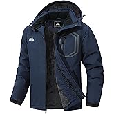 MAOYSSEN Men's Detachable Hooded Ski Jacket - Waterproof Padded Warm Lined Winter Jacket, Windproof Parka