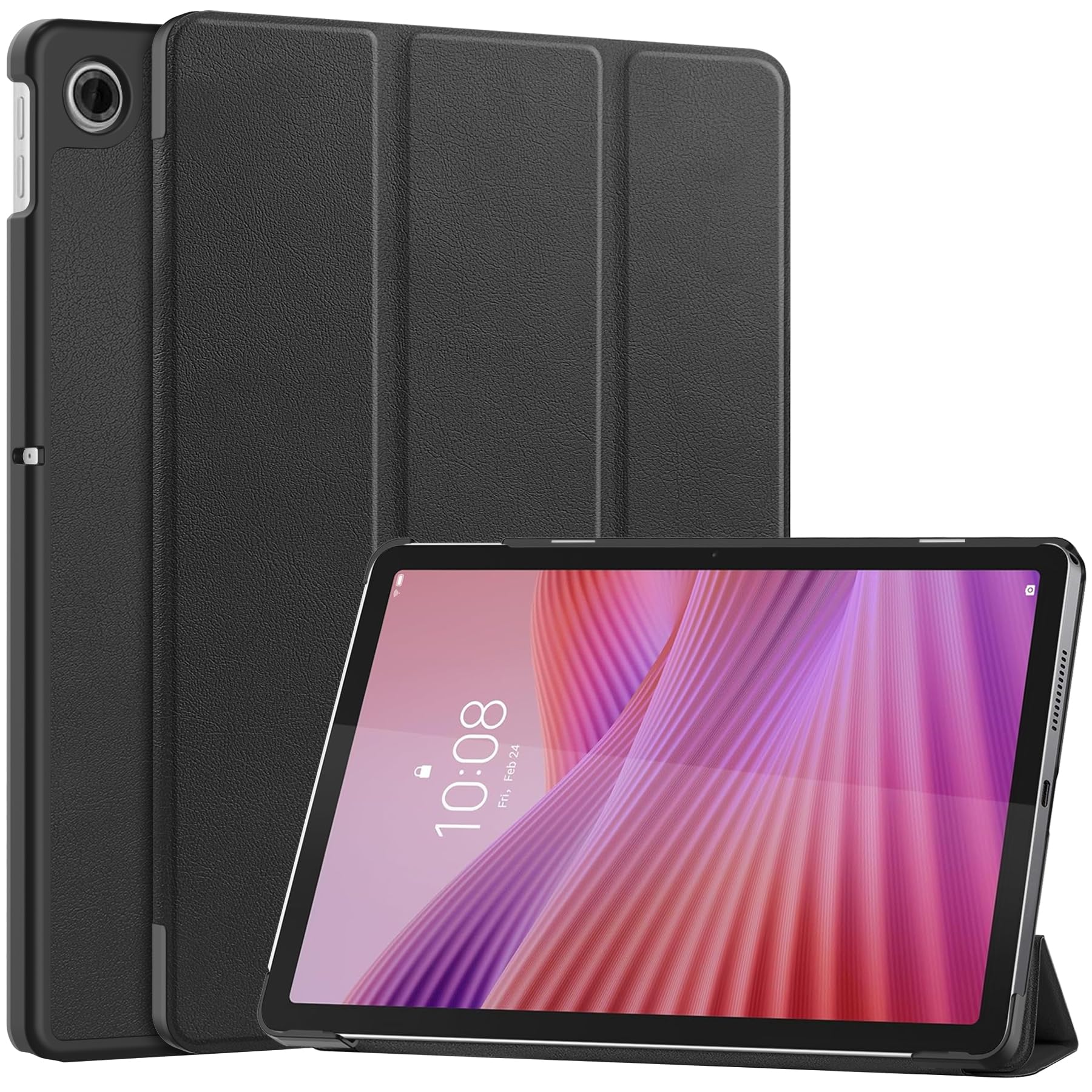 YRH for Lenovo Tab 10.1 inch 2025 (Model: TB311FU/TB311XU), PU Leather Stand Protective Hard Shell with Auto Sleep-Wake, Black