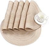 SHACOS Round Placemats Set of 6 38cm Beiges Braided Woven Heat Resistant view 7