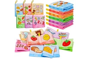 Dr.Rapeti 6 Pack French Soft Books, French Bath Book, Baby Soft Cloth Book, Sensory Book, Crinkle Soft Book, Washable Nontoxi