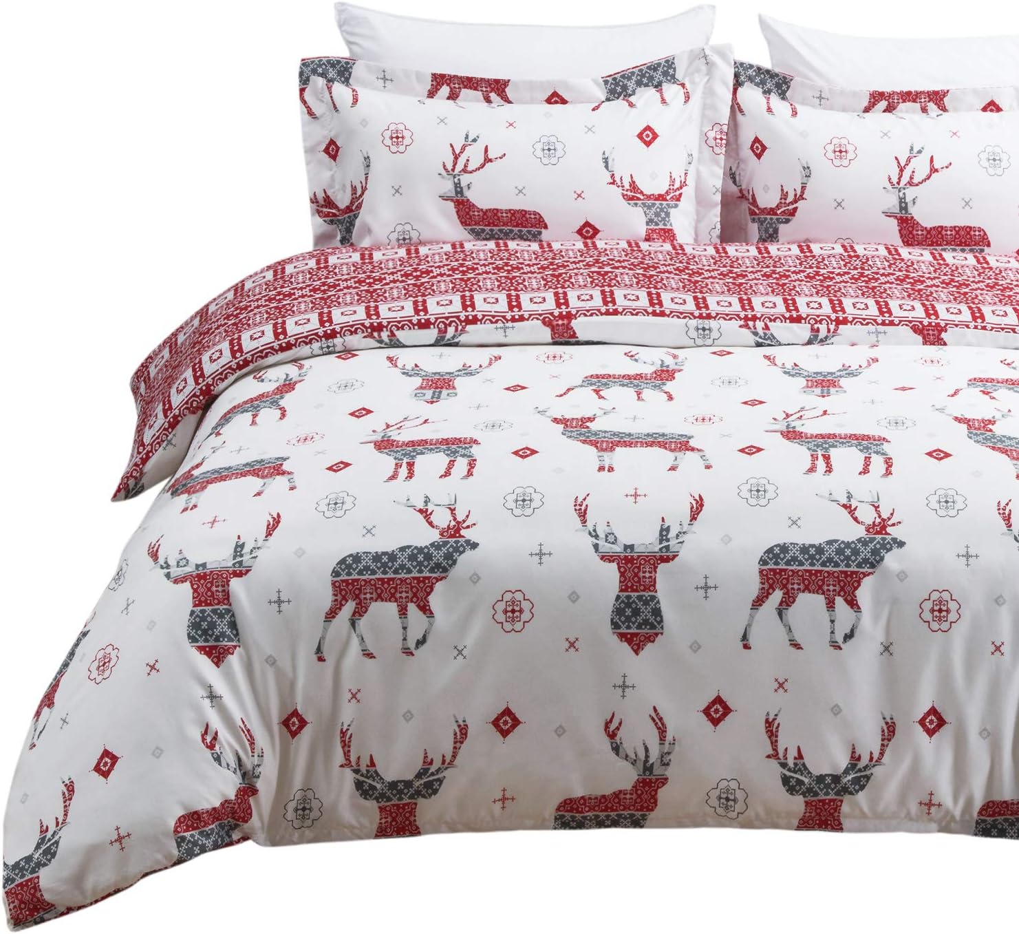 Bedsure Christmas Duvet Cover Set, Full/Queen (90×90 inches) - Reversible Reindeer Pattern - Soft Microfiber Comforter Cover, 3 Pieces Bedding with 1 Duvet Cover (No Comforter Insert), 2 Pillow Shams: Kitchen & Dining