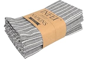 INFEI White Striped Linen Cotton Dinner Cloth Napkins - Set of 12 (40 x 30 cm) - for Events & Home Use (Black)