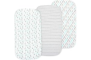 BUBLO BABY 3-Pack Fitted Bassinet Sheets, Compatible with Halo, Snoo, Graco, Dream On Me, Delta, and Other Standard Size Bassinets - Fits Oval, Hourglass, & Rectangle Shapes (Size 32 x 16 x 4 Inches)