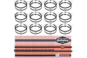 yesaior 24Pcs Volleyball Charm Bracelet Black Beaded Braided Bracelet with Cardboard, Adjustable Woven String Bracelets for Men Boys Most Sport Team Players Jewelry Gifts