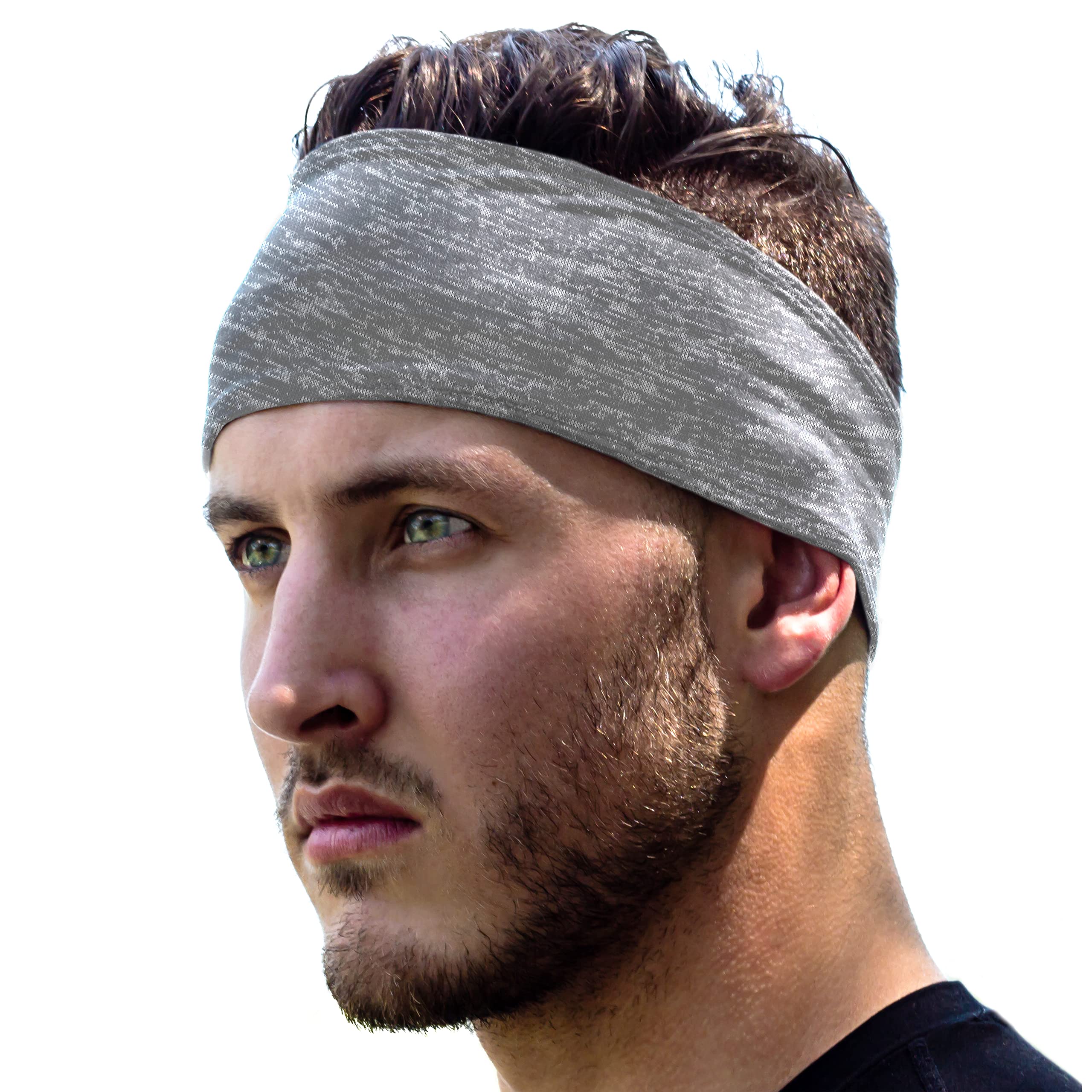 Running Headband: UNISEX Fitness & Sports Headbands Women & Men. Head Band Sweatband for Football, Yoga, Workout Gym Exercise. NO SLIP Sport Sweatbands & Sweat Wicking Athletic Head Wrap Bands Gray