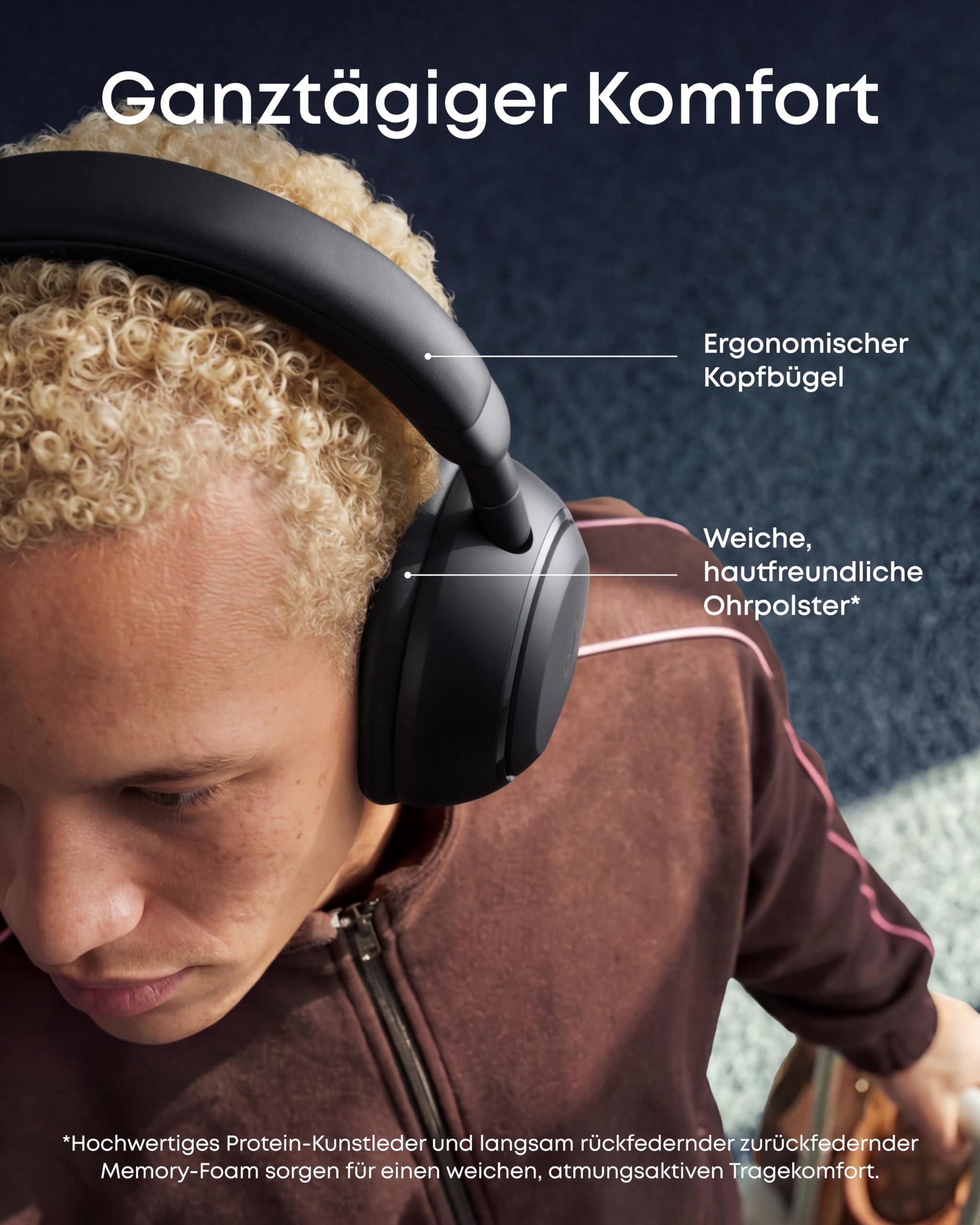 soundcore Space 2 by Anker, Noise Cancelling Kopfhörer, bequem, 50h Akku, LDAC Hi-Res Wireless Audio, Duale Verbindungen, klare Telefonate, Bluetooth 6.1, Nap-Modus, Trageerkennung 4
