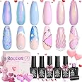 Beetles Pearl Gel Nail Polish Set 6 Colors, Blue Shimmer Gel Polish Pink Purple Mermaid, Nail Drawing Soak Off Uv Led Swirl Gel Polish Shell Thread Gift for Women