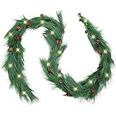 Jutom 13 ft Christmas Deluxe Norfolk Pine Garlands Artificial Long Needle Pine Cone Classic Style Garland Realistic Xmas Cedar Garland for Holiday Mantle Table Indoor Outdoor Decor