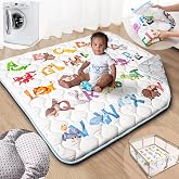 Beavtaens Baby Play Mat, 50x50 Playpen Mat with Machine Washable | Activity Mat with Upgraded Anti-Slip Bottom, Super Soft Touch Crawling Mat for Floor and Picnic, Animal Alphabets