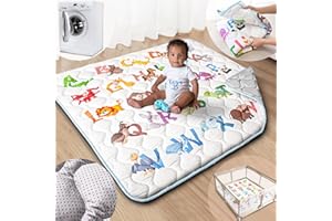 Beavtaens Baby Play Mat, 50x50 Playpen Mat with Super Soft Touch, Activity Mats with Upgraded Anti-Slip Bottom, Machine Washable Crawling Mats for Floor & Picnic (Animal Alphabets)