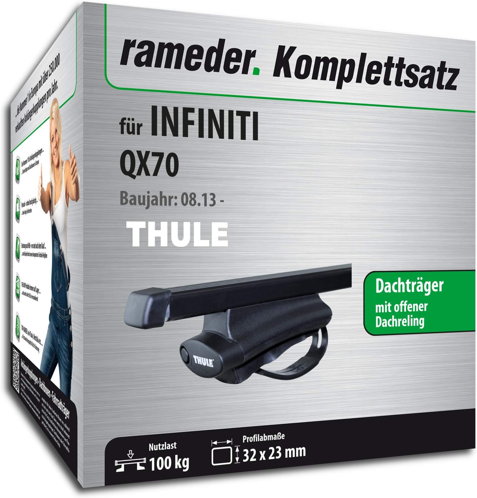 Rameder Complete Roof Mounted Square Bar for Infiniti QX70 (115983 11858)