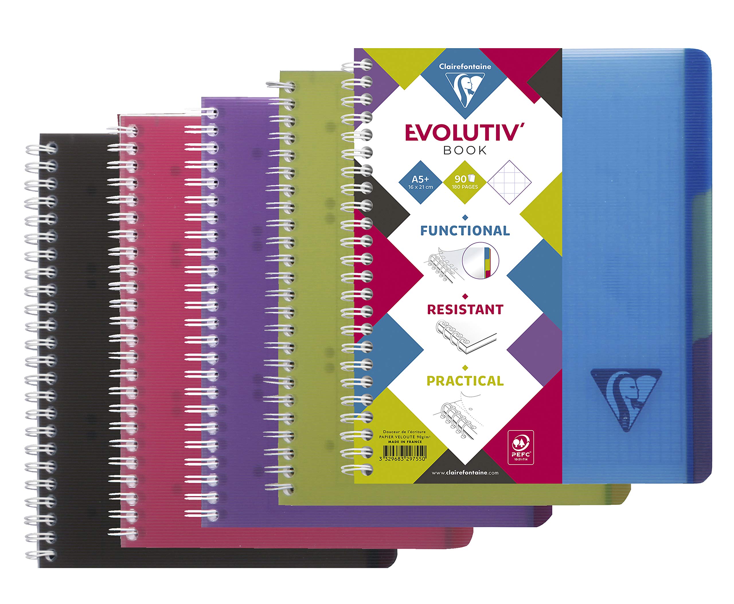 Clairefontaine 329155C LiniColour Intensive Evolutiv'Book Perforated Spiral Notebook 22,5x29,7 - 240 Pages Small Squares - Paper 90g Cover Polypro Random Colour