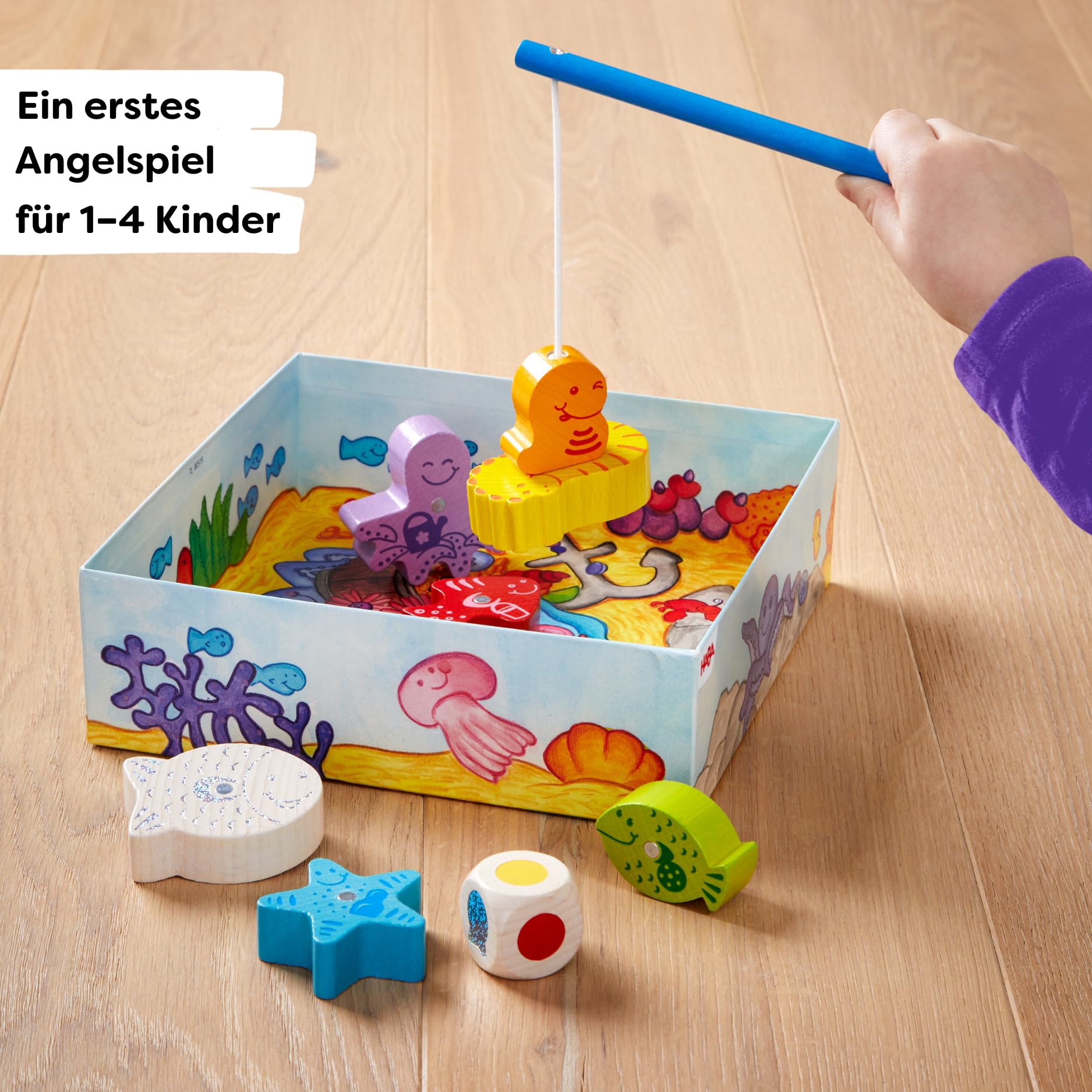 HABA Fische Angeln – Meine ersten Spiele – Angelspiel aus Holz für Kinder ab 2 Jahren – Fördert Feinmotorik, freies Spielen, Lernen & Farben-unterscheiden – 1004983001