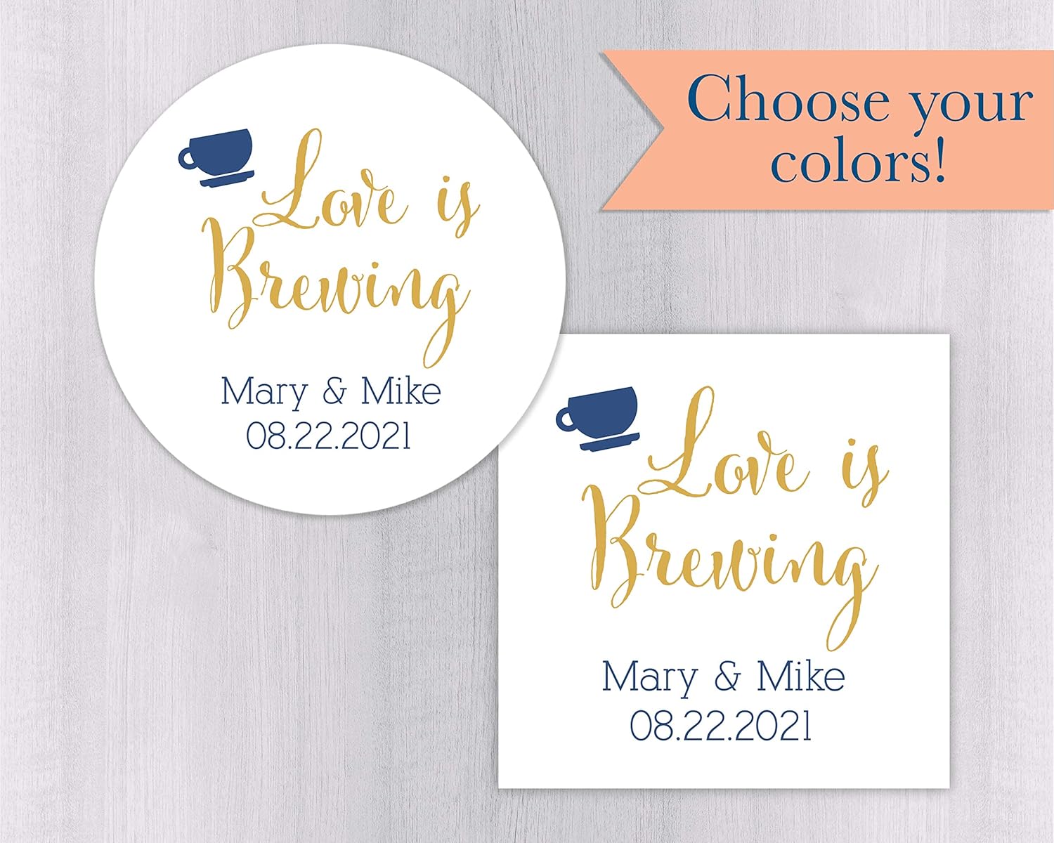Love is Brewing Wedding Favor Stickers Coffee Cup or Other