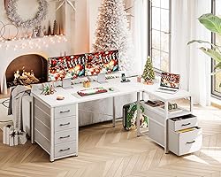 Coleshome L Shaped Computer Desk with 6 Drawers