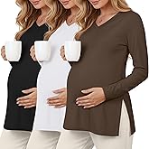 Sweetyweee 3 Pack Women's Thermal Maternity Shirts Fleece Lined Long Sleeve Tops Split Side V Neck Pregnancy Clothes