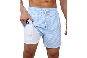 Gleeease Swim Trunks Mens 5 Inch Inseam Compression Liner Short Men Bathing Suit