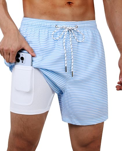 Gleeease Swim Trunks Mens 5 Inch Inseam Compression Liner