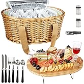 Hap Tim Wicker Picnic Basket Set for 2 with Mini Folding Wine Picnic Table & Large Insulated Cooler Bag & Cutlery Service Kits for 2 Person, Couples Gifts, Wedding Gifts (Y2209-2-GR)