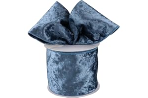 MAYREEL Dusty Blue Crushed Velvet Ribbon Wired 4" x 10 Yards Extra Wide Christmas Wired Edge Ribbon Blue Christmas Decorations Ribbon for Gift Wrapping Wreath Tree Topper Bow Making Crafts